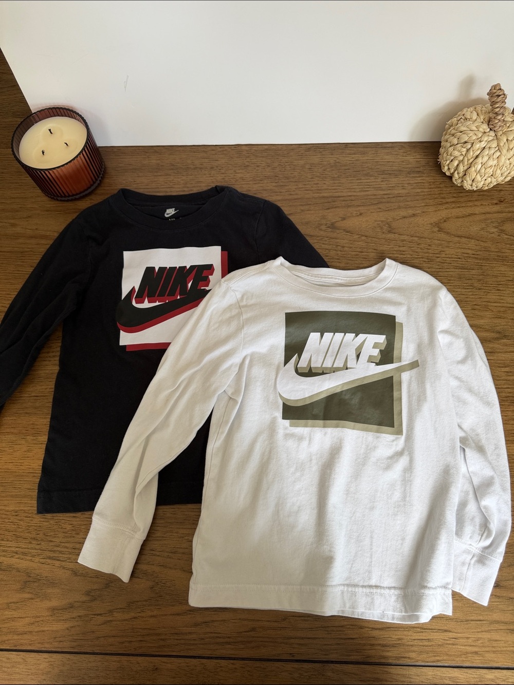 Nike Kids Long-Sleeve Logo Tees in Black & White